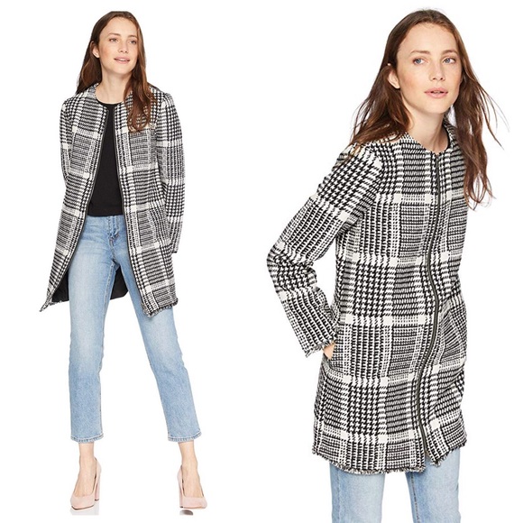 cupcakes & cashmere Jackets & Blazers - Cupcakes & Cashmere Fringe Edges Plaid Long Jacket